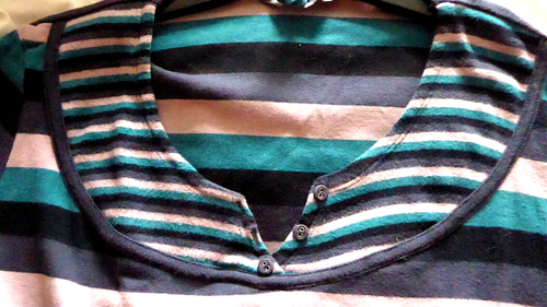 Lady's M&Co Teal Blue Pink Long Sleeve Stripe V neck Cotton Top XXL B50in L23 in - Picture 3 of 7