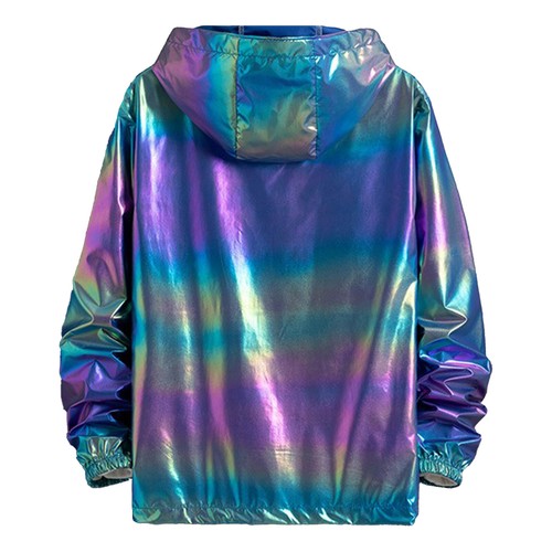 Women's Metallic Gradient Hooded Jacket Holographic Party Shiny Zip-Up Coat Tops - Bild 28 von 44