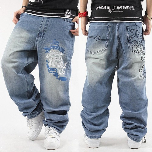Mens Hip-Hop Jeans Denim Relaxed Baggy Loose Streetwear HipHop Punk Trousers - Picture 1 of 13