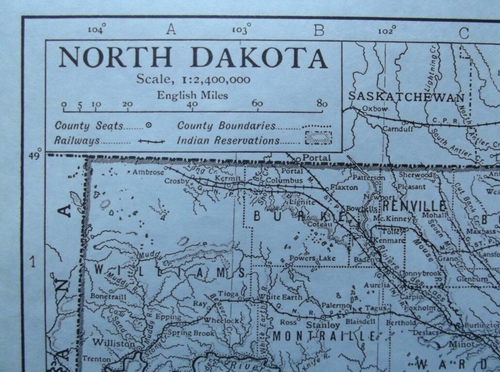Vintage Map: North Dakota, United States, by Emery Walker, 1926 - Picture 2 of 3