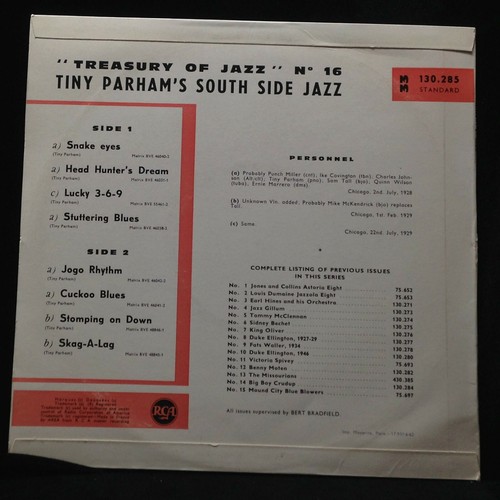 Tiny Parham's South Side Jazz-Treasury Of Jazz 16-RCA 130.285-10 INCH FRANCE - Picture 2 of 4
