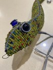Metal Wire Glass Beaded Lizard Sculpture Colourful Unique Large 55cm Long Green