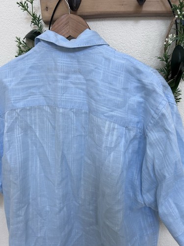 Herren Leinen Baumwolle Button Down Kurzarm Hemd Blau Camp Strand Tops Large - Bild 8 von 24