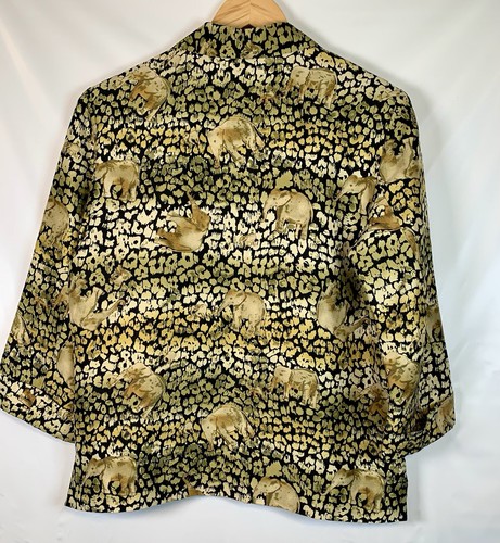 SilkLand Collection Jacke Seide schwarz gelb grün Elefantenmuster Knopf Größe 4 - Bild 7 von 7
