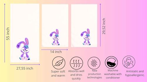 Children's Hand Towels; Set of 3 Microfiber Children's Bath Towels with 3D - Picture 4 of 8