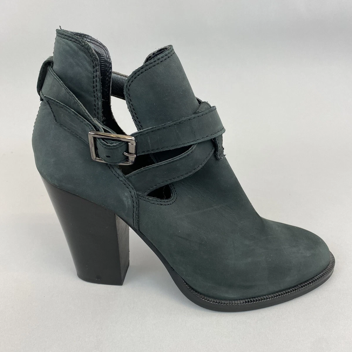 Carvela Kurt Geiger Black Leather Ankle Straps Buckle Cut Out Heeled Boots UK7