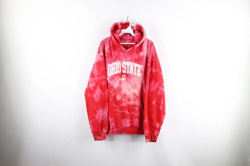 Sudadera con capucha roja vintage para hombre 3XL lavado ácido deletreado Universidad Estatal de Ohio