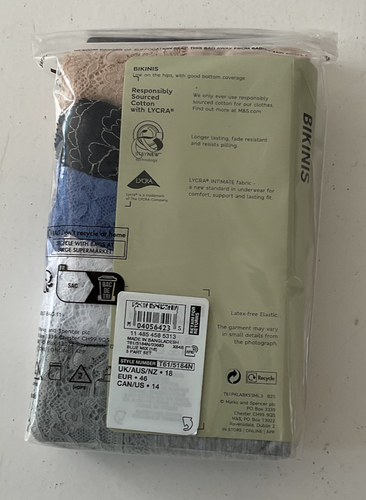 M&S COLLECTION 5er-Pack BIKINI-HÖSCHEN (schwarzer Mix oder blauer Mix) mit SPITZE & BAUMWOLLE - Bild 4 von 7