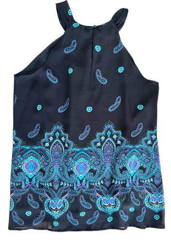 APT.9 Women's Sleeveless Tank Blouse Lined Size L Black Blue Paisley Printed - Picture 2 of 7