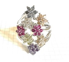 SIZE 6,7,8,9 Lovely Bouquet of FLOWERS RING Colorful CZs .925 STERLING SILVER