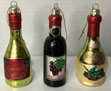 Wine Bottle Christmas Glass Ornaments Set Of 3