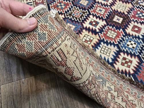1880 Antique Caucasian Shirvan Rug 3ft 9" By 5ft Navy Ground Ivory Blue Bronze - Picture 10 of 12