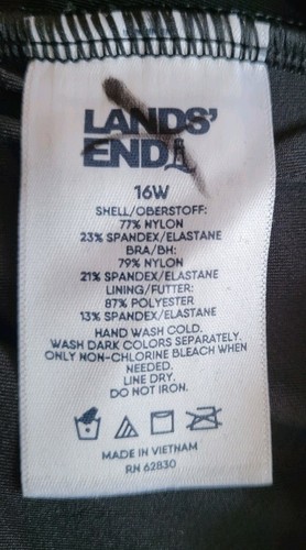 Lands' End Swim Top Black 16W Wrap Front Tankini 1X Solid Tummy Control S40 - Picture 5 of 6