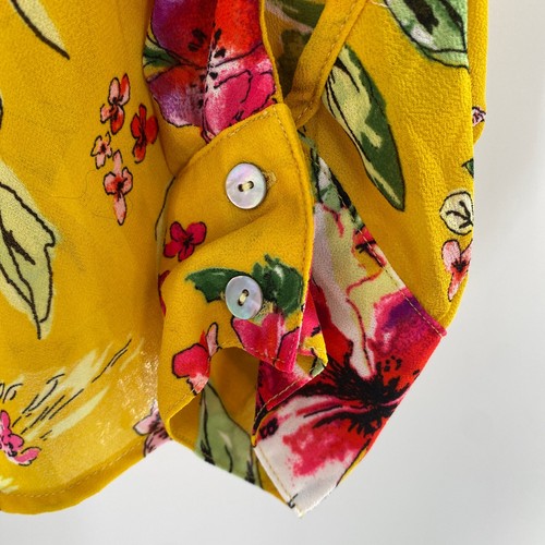 Kut From The Kloth Felicity Floral Print Wrap Top Blouse Yellow Sz XS Roll Tab - Picture 6 of 14