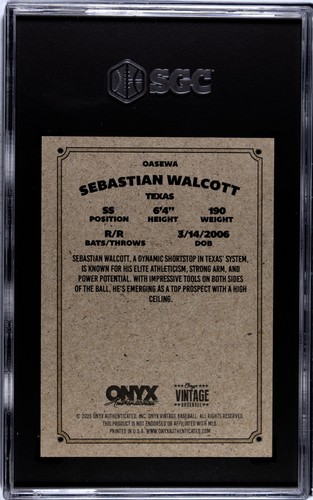 🔥 SEBASTIAN WALCOTT - ON-CARD AUTO! RANGERS #1 PROSPECT 🔥 2025 ONYX VINTAGE - Picture 2 of 2