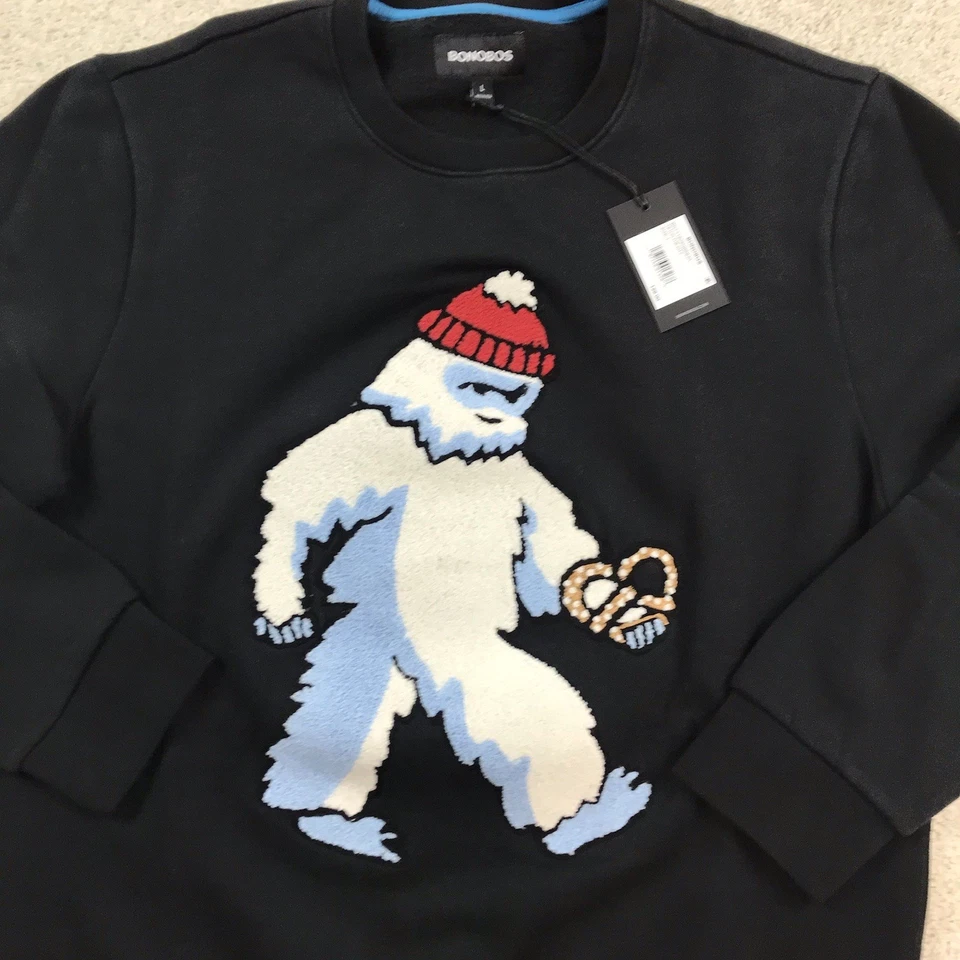 Suéter masculino Bonobos Supersoft Fleece Crew grande Yeti in the City azul marinho novo - Imagem 2 de 4