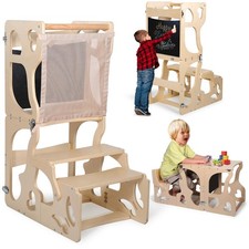 Toddler Tower, Kids Kitchen Step Stool Helper with Safety Net, Foldable Kitch...