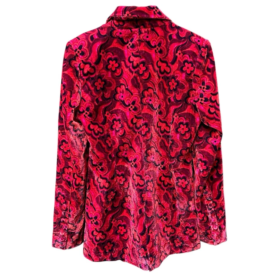 For The Love Of Lemons Penny Blazer 裤子套装红色天鹅绒花卉复古 S 码 — 第 4/4 张图片