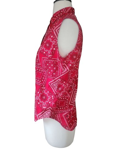Camisa Bandana Roja Occidental Vintage Años 60 Carol Sue Of Atlanta Sin Mangas Cuello - Imagen 3 de 10