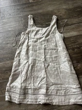 C&C California Womens Small Linen Dress Metallic Shimmer Square Neck Sleeveless