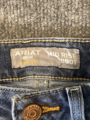 ARIAT Rebar Blue Jeans Womens 26S Side Pockets Work Wear Mid Rise Boot Cut - Picture 8 of 21