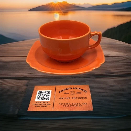 Fiestaware Vintage Riviera Red Teacup and Saucer Set @PEPPER’S ANTIQUES@HLC@USA@