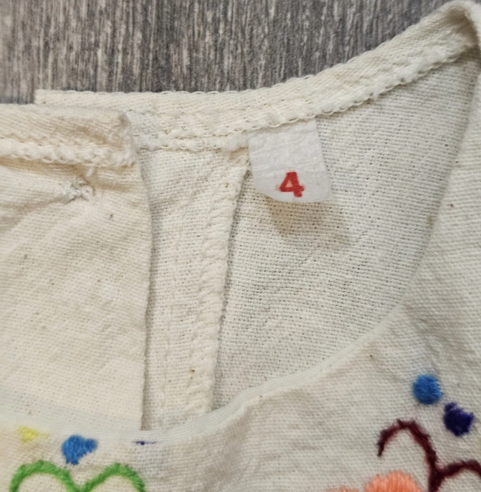 Vestido sem mangas vintage bebê menina fofo verão floral linho 4T algodão caseiro - Imagem 4 de 4