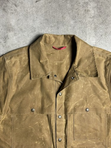 Vintage FILSON hellbraune gewachste Jagdkreuzerjacke aus Blech Mantel USA Größe Medium - Bild 4 von 14