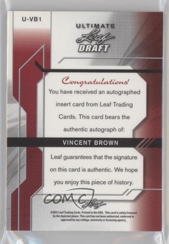 2011 Leaf Ultimate Draft Metal /49 Vincent Brown #U-VB1 Auto - Picture 2 of 4