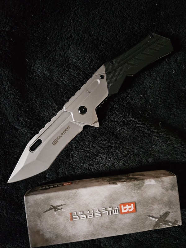 Milspec Tactical Silver/Black Folding Pocketknife Tanto Stainless Steel Blade