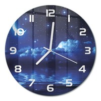 Runde Glasuhr Runde Glas-Wanduhr Aus Glas Nachthimmel WeißE Zeiger Fi30 Cm