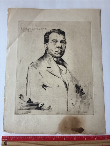 Albert A. Smith Lithograph Etching Print Signed In Plate Booker T Washington ￼ - Picture 2 of 13