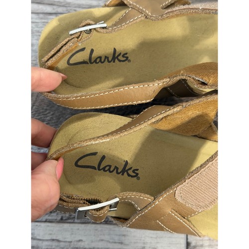 Clarks Women's Leather Wedge Sandals Size 8M Tan Adjustable Strap Comfort Shoes - Picture 9 of 11
