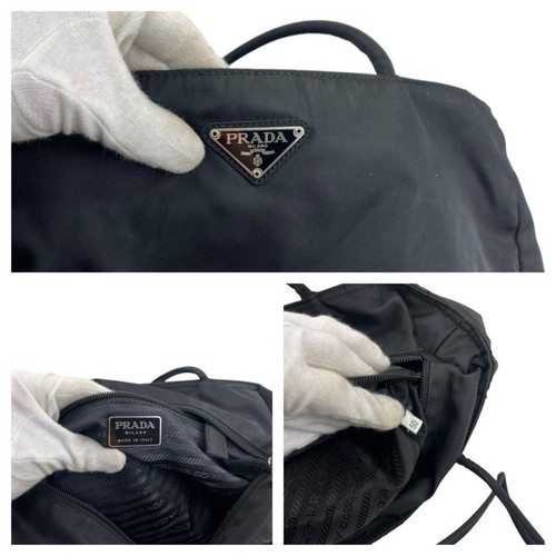 Borsa a mano PRADA tote bag logo nylon pelle nera autentica - Foto 19 di 24