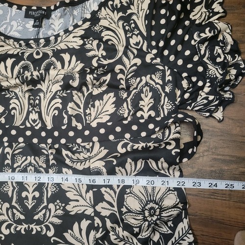 NWT 90s Perceptions Maxi Dress 2X Tan Black Mixed Prints Ruffled Sleeves A Line - Picture 12 of 14