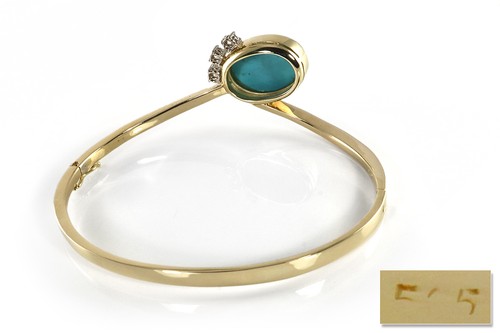 Armreif Armspange Türkis oval + 3 Brillanten TW/VVS 585 Gelbgold [BRORS 19487] - Bild 4 von 4