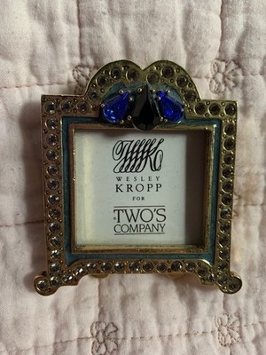 Two s Company, Wesley  Kropp Austrian Blue Crystal Stones, Gold Tone Mini Frame