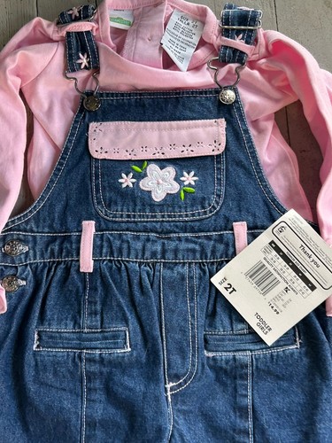 Camisa rosa vintage 2003 Plaza Sésamo con mono vaquero 2T niñas rara nueva con etiquetas - Imagen 6 de 10