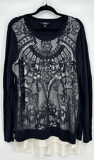 Simply Vera Wang Womens Y2K Mesh Lace Overlay Tunic Sweater Size 1X Office Goth