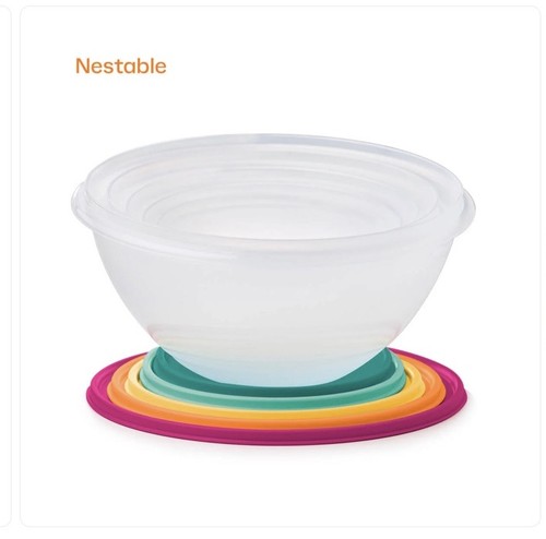 Tupperware Wonderlier Sheer Bowls Set of 5 with Limited Edition lid Colors NEW - Picture 4 of 5