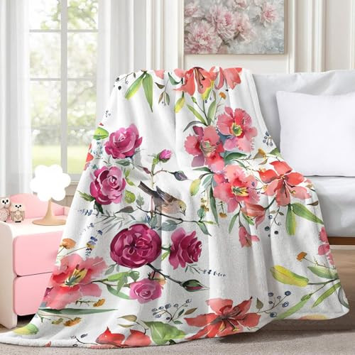 Floral Throw Blanket, Plant Blanket, Bird Throw Blanket and Flower Blanket  - Picture 2 of 7