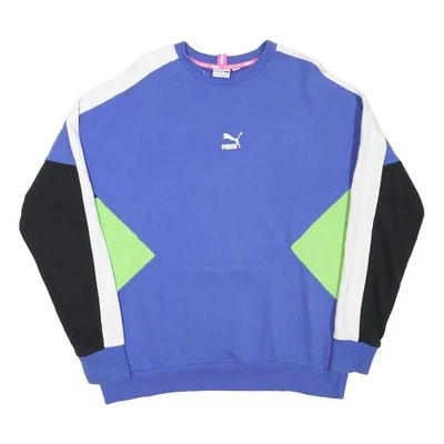 PUMA Sweatshirt Homme Bleu Vert Col Rond Taille L Coton Mélangé Pull - Photo 1/4
