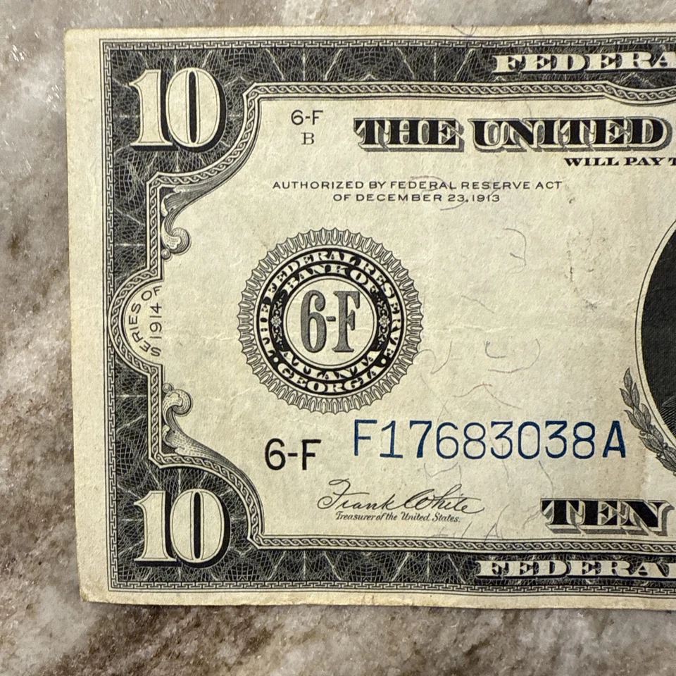 1914 $10 FRN (Atlanta) Fr#927A Circulated VF/XF - Image 2 of 4