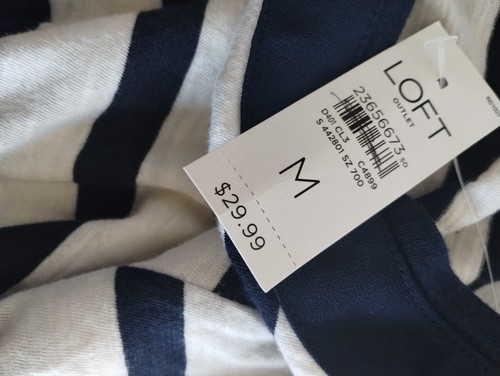 Camiseta LOFT Blanca Rayas Manga 3/4 Acento Lazo Talla Mediana Nueva con Etiquetas - Imagen 5 de 6