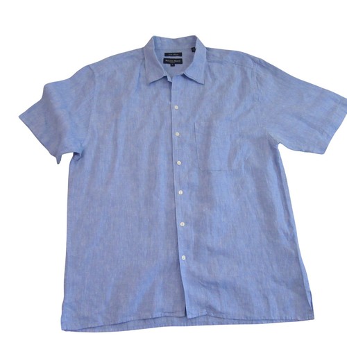 Austin Reed Mens Button Up Shirt L Light Blue 100% Linen Pocket Dry Clean Only - Picture 3 of 9