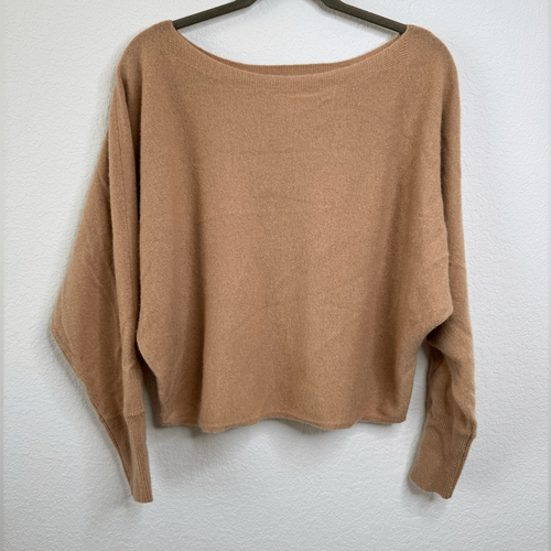 Maglione CRUSH 100% cashmere Batwing Dolman manica cammello taglia 1 S Old Money Preppy - Foto 4 di 9