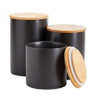 Set of 3 Matte Black Ceramic Kitchen Canisters with Wooden Bamboo Lids (3 Sizes)