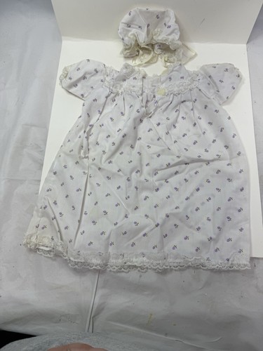 Vintage Coleco Cabbage Patch Kids Purple Rosebud Dress Bonnet White Lace Flowers - Picture 8 of 12