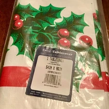 Vintage 54x96” Duni Paper Tablecloth Holly With Berries Christmas New Old Stock