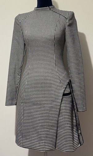 Beautiful Cue Asymmetric Black and White Houndstooth Dress Size 6 - Picture 2 of 12